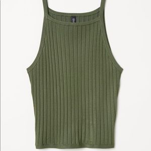 Divided Ribbed Halter Tank Top